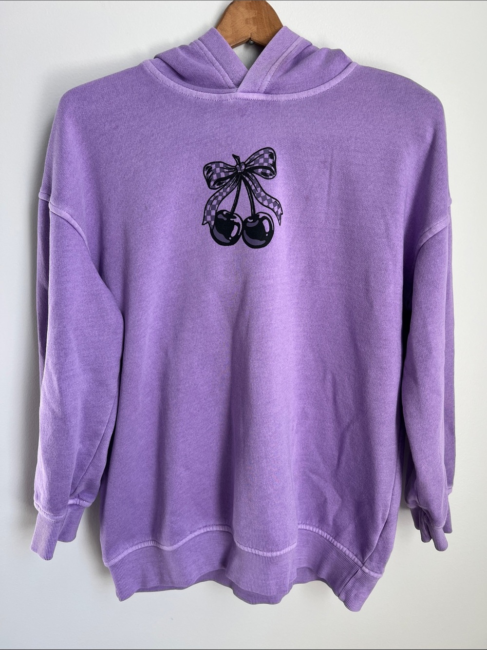 Old Navy | Kids Lavender Hoodie with Black Cherry Graphic Size M (8)